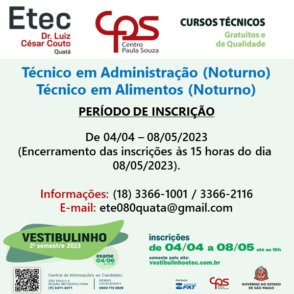 Etecs abrem as inscrições do Vestibulinho para o 2º semestre 2023