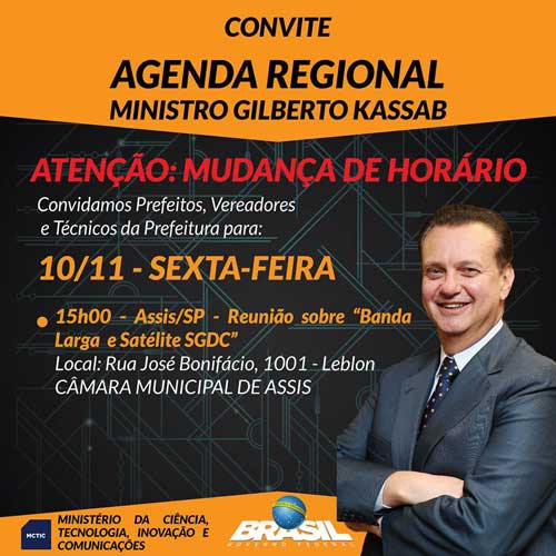 Ministro das Comunicações faz palestra hoje em Assis