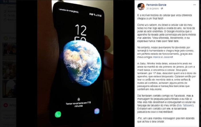 Celular perdido no mar é achado por criança e devolvido ao dono: 'Virou oferenda'