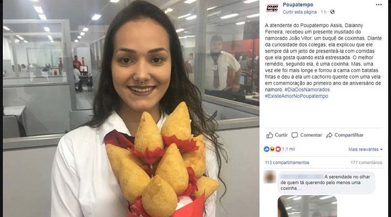 Atendente do Poupatempo ganha buquê de coxinha no Dia dos Namorados em Assis