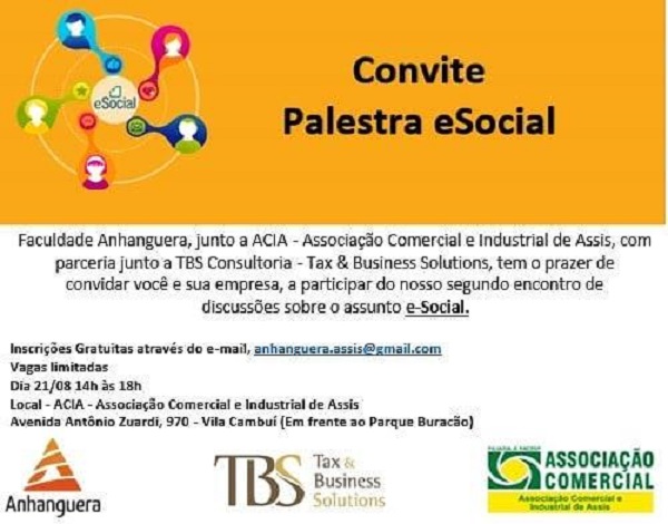ACIA e Anhanguera realizam palestra sobre e-Social no dia 21