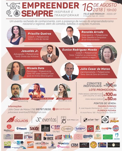 Na quinta-feira, 16, tem um grande evento de empreendedorismo em Assis