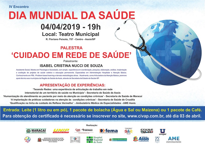 Encontro do Dia Mundial da Saúde tratará sobre cuidado em rede de saúde, em Assis