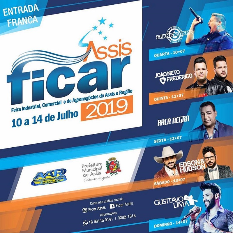 Com a proximidade da FICAR 2019, vale reforçar os shows que a feira trará para Assis