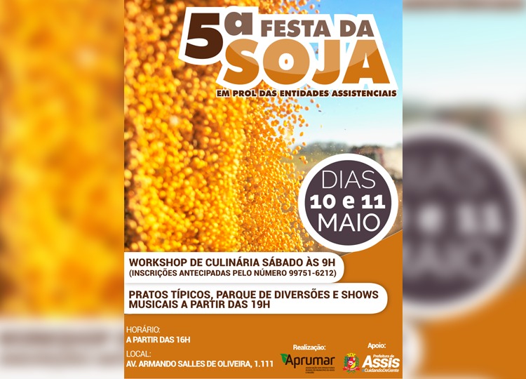 Festa da Soja será nos dias 10 e 11 de maio na APRUMAR