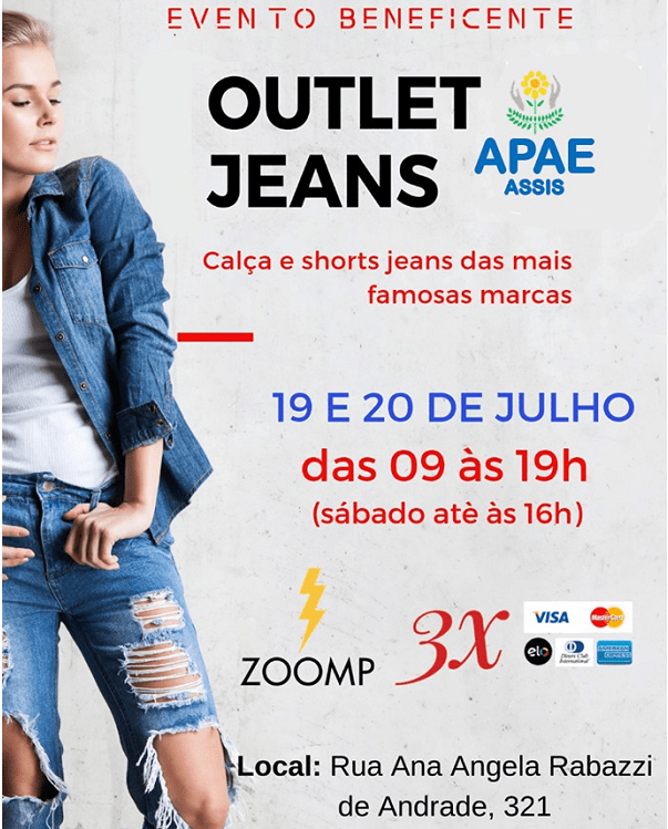 Apae de Assis promove Outlet de Jeans nos dias 19 e 20 de julho