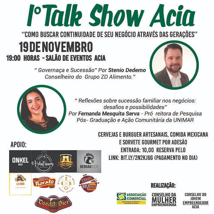 Conselhos da ACIA promovem Talk Show sobre Governança e Sucessão