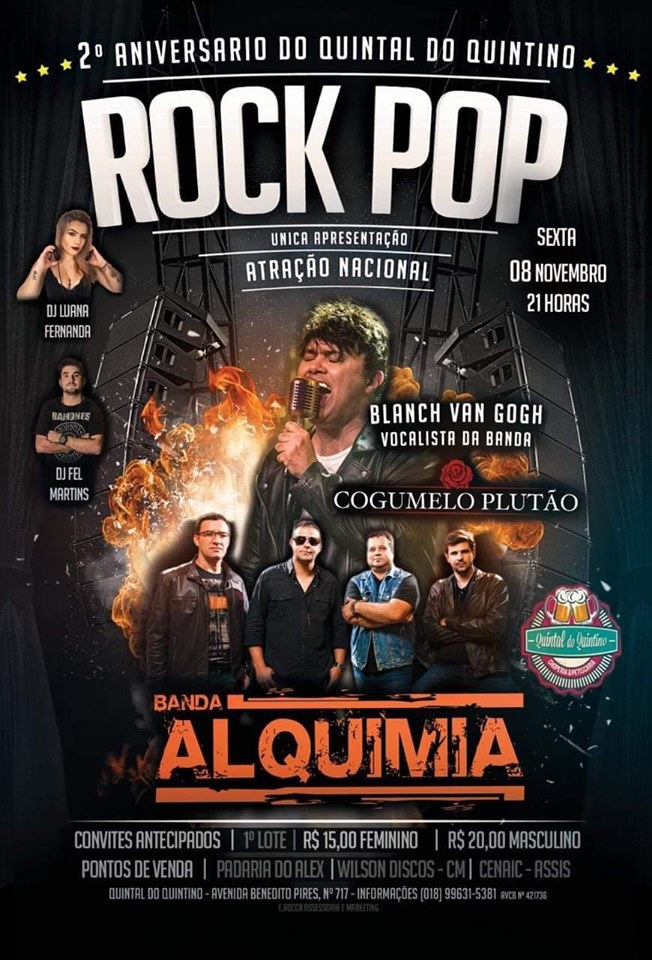 Vocalista da Banda Cogumelo Plutão se apresenta em Assis com a Banda Alquimia nessa semana