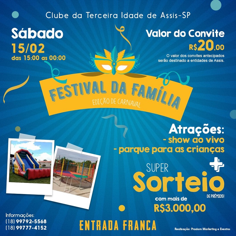 Sábado tem Festival da Família no Clube da Terceira Idade de Assis