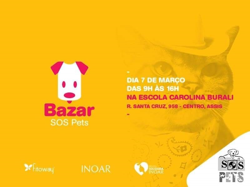 Vem aí mais um bazar em prol dos animais da ONG SOS Pet Assis