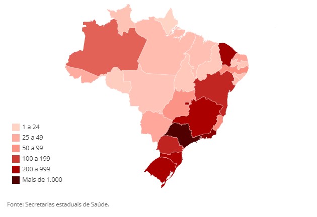 Casos de coronavírus no Brasil em 28 de março