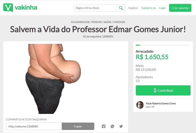 Campanha pede contribuições para custear cirurgias de professor de Assis