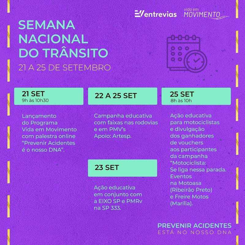 Começa hoje o programa de segurança viária durante a Semana Nacional de Trânsito 2020