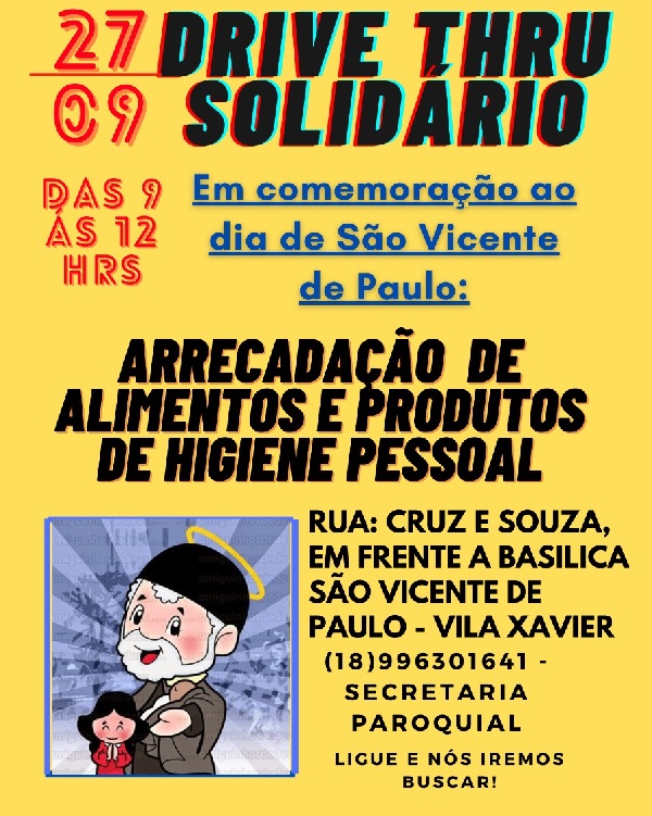 Domingo tem campanha de arrecadação de alimentos em frente à basílica da Vila Xavier