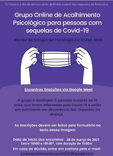 Psicologia da Unesp/Assis dispõe de grupo de acolhimento para pessoas com sequelas de Covid-19