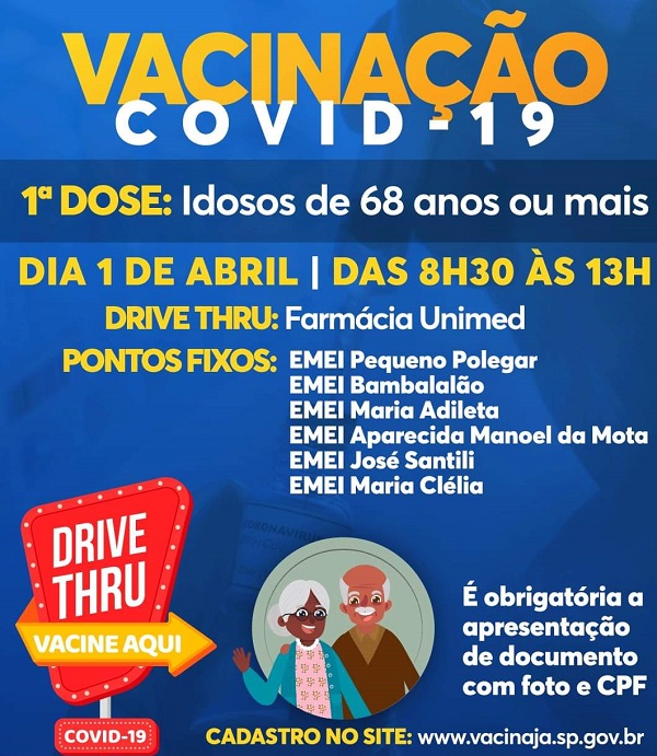 Começa nesta quinta-feira a vacinação para pessoas acima de 68 anos