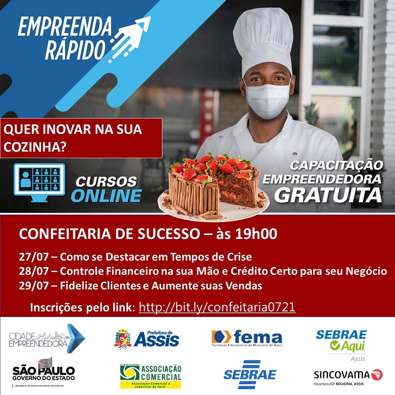 SEBRAE promove curso online gratuito para ramo da confeitaria e alimentação em Assis