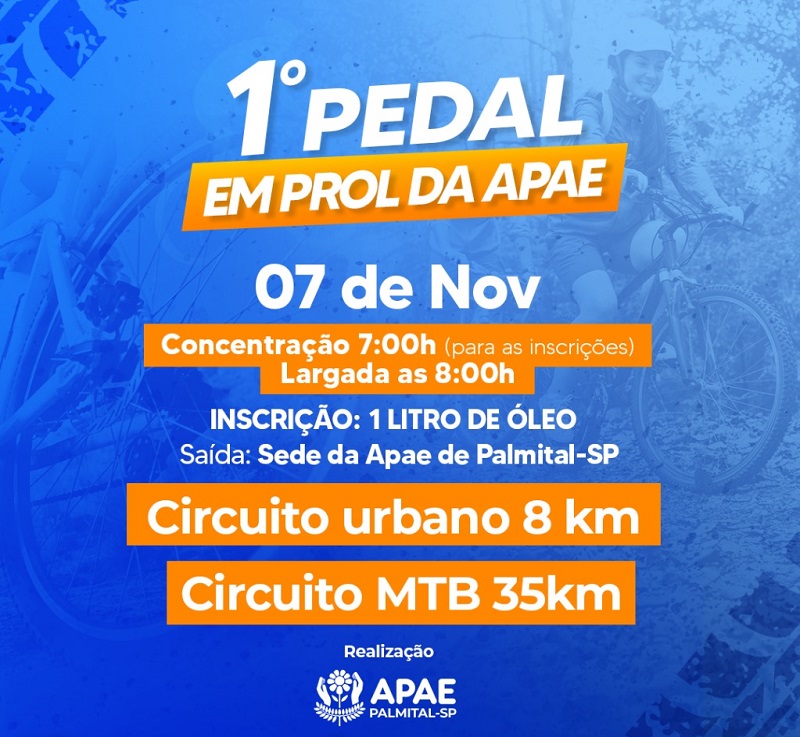 1º Pedal Solidário da APAE de Palmital será em 07 de novembro