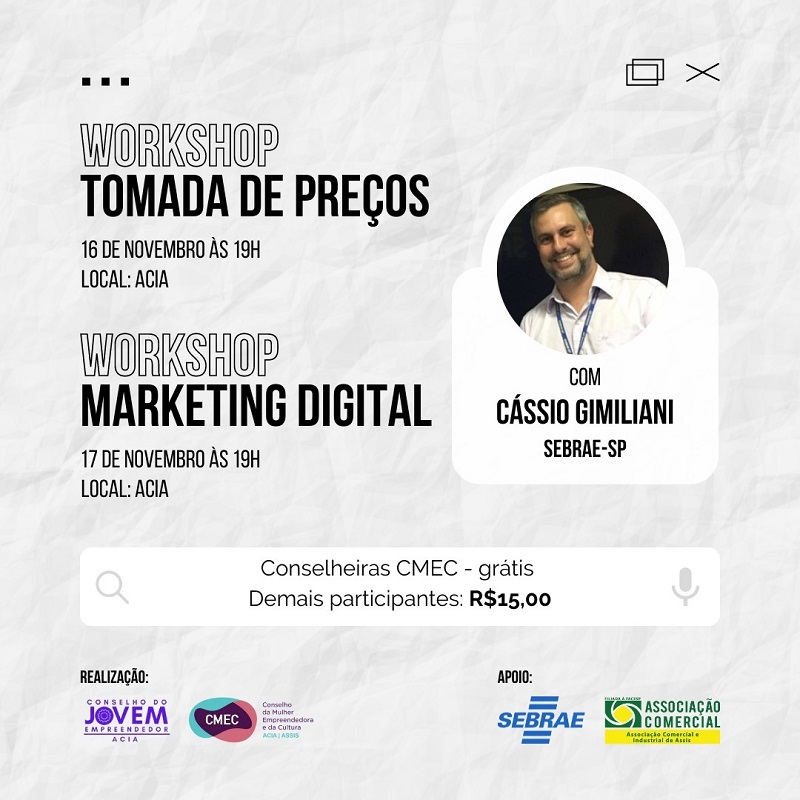 Assis terá workshops 'Tomada de Preços' e 'Marketing Digital'