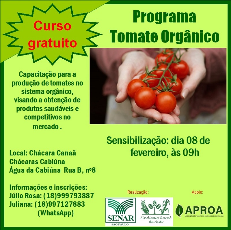 Programa Tomate Orgânico: curso gratuito será realizado em Assis