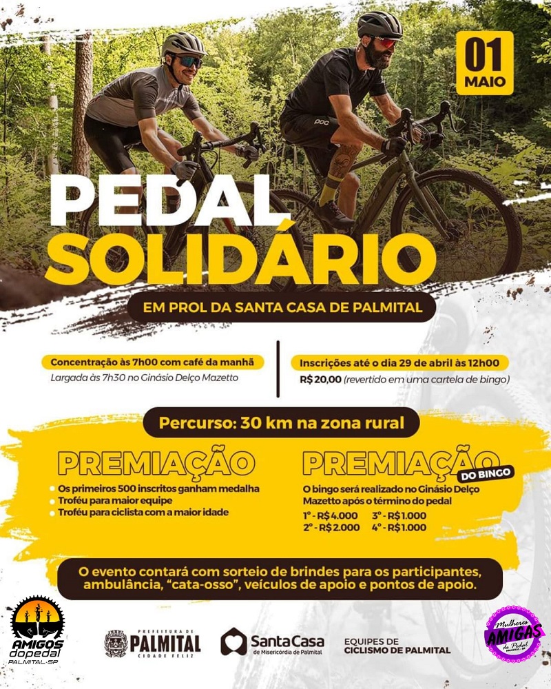 Palmital realiza Pedal Solidário em prol da Santa Casa em 01/05