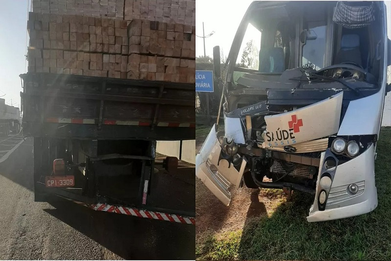 Micro-ônibus que transportava pacientes de Assis bate em traseira de caminhão