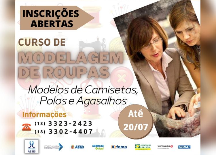 Curso de modelagem de camisetas, polos e agasalhos será realizado em Assis