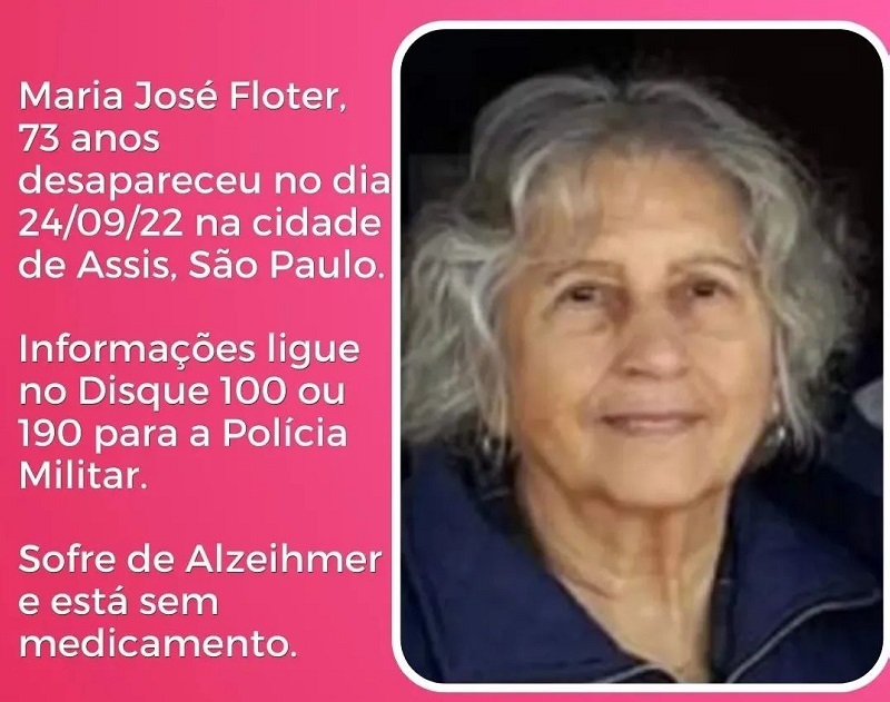 Desaparecimento de Maria José Floter completa quatro meses