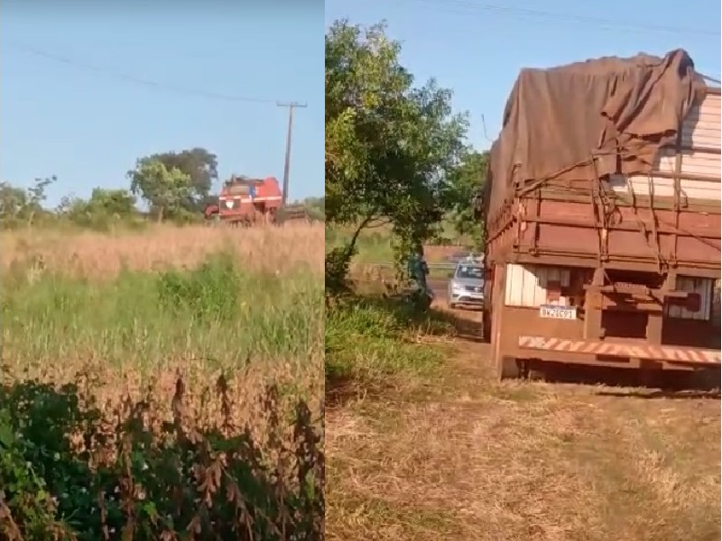 Colheitadeira e caminhão chegam ao que seria o Residencial Aprumar, em Assis