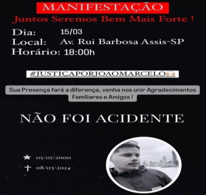 Caso João Marcelo: Familiares e amigos convidam para manifestação hoje, 15
