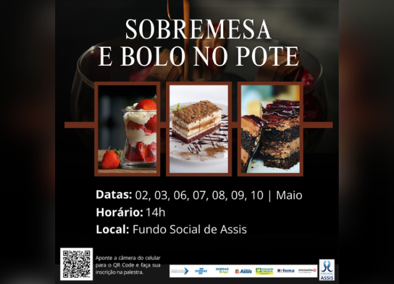 Inscrições abertas para curso gratuito de fabricação de sobremesas e bolos no pote