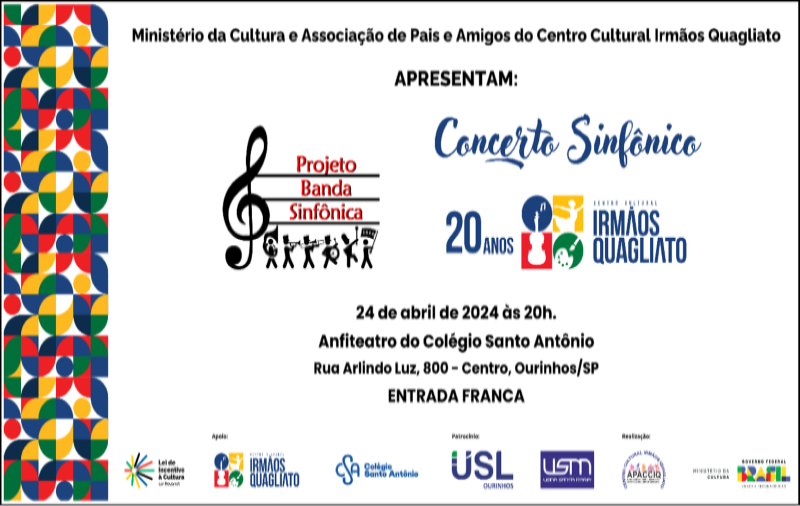 Concerto Sinfônico abre a programação em comemoração aos 20 anos do Centro Cultural Irmãos Quagliato