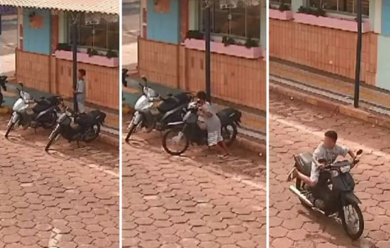Câmera flagra menino de 12 anos furtando moto