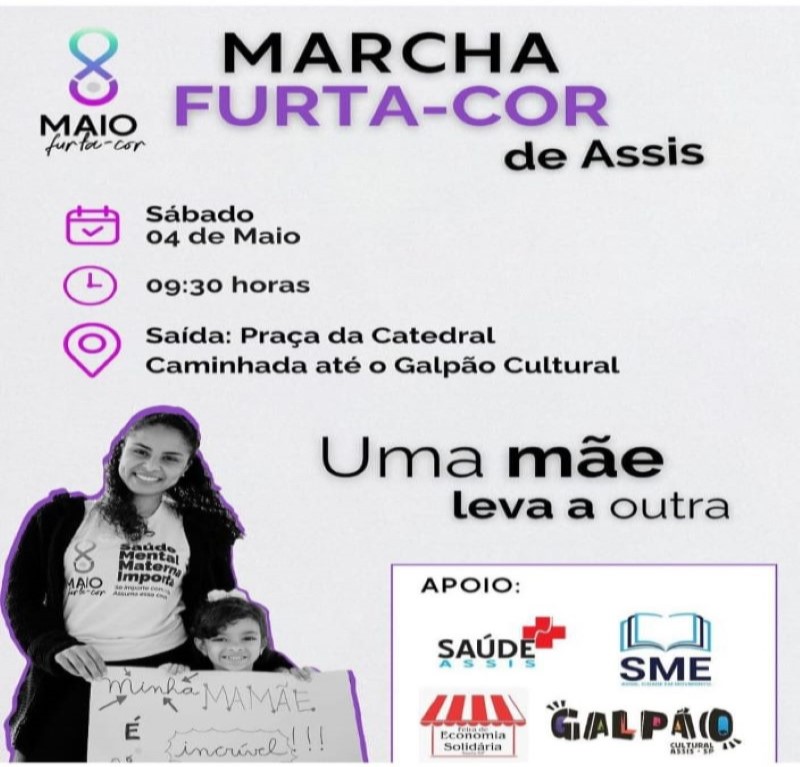 Marcha Furta-Cor pela saúde mental materna acontece neste sábado, 4