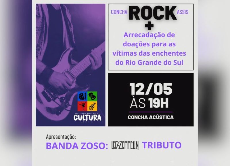 Rock solidário às vítimas do RS acontece amanhã, 12, na Concha Acústica