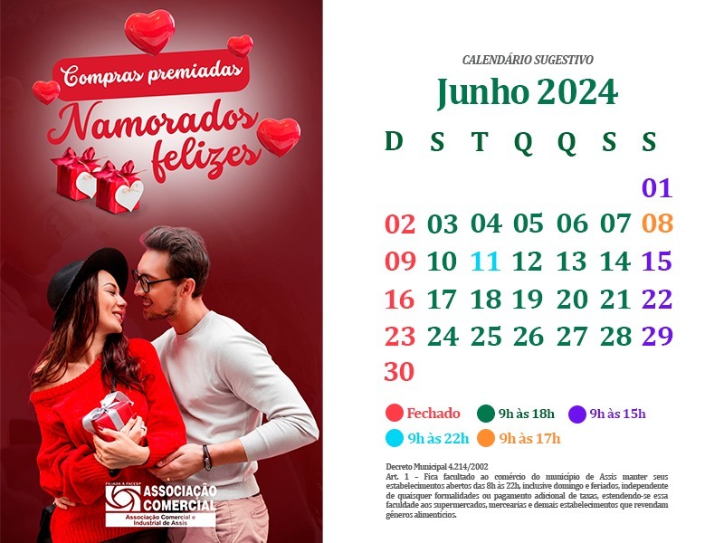 ACIA divulga o calendário sugestivo mensal referente a junho