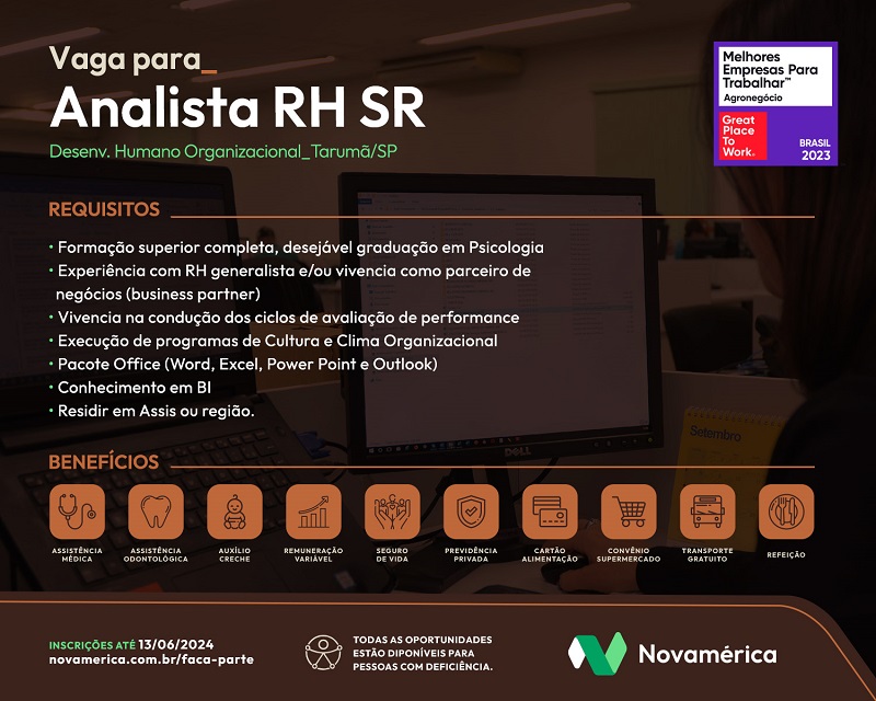 Nova América abre vaga para Analista de RH SR