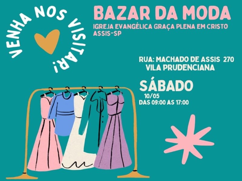 Igreja Graça Plena convida para bazar da moda que fará neste sábado, 10