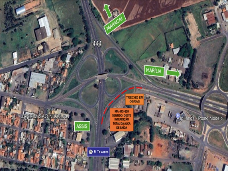 Interdição de alça altera acesso da Raposo Tavares, em Assis