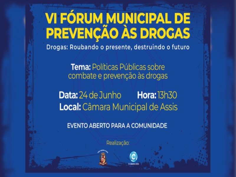 Câmara sediará Fórum Municipal de Prevenção às Drogas no dia 24