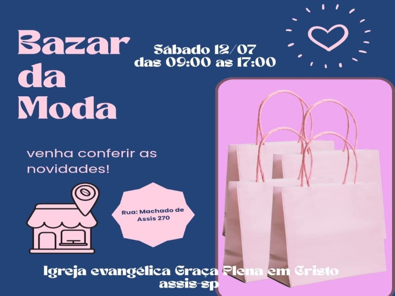 Igreja Graça Plena convida para bazar da moda que fará neste sábado, 12