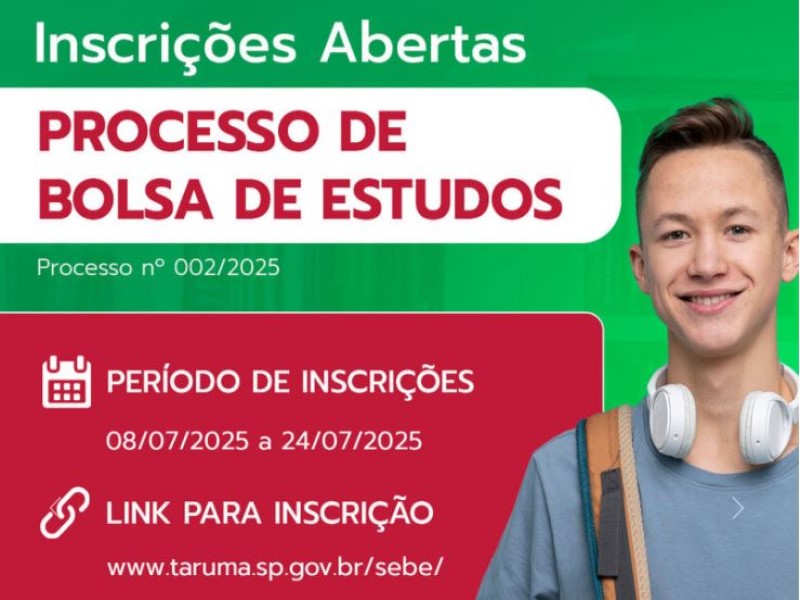 Inscrições abertas para Processo de Bolsa de Estudos em Tarumã