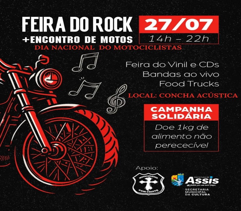 Dia do Motociclista será celebrado com Encontro e Feira do Rock neste domingo, 27, em Assis