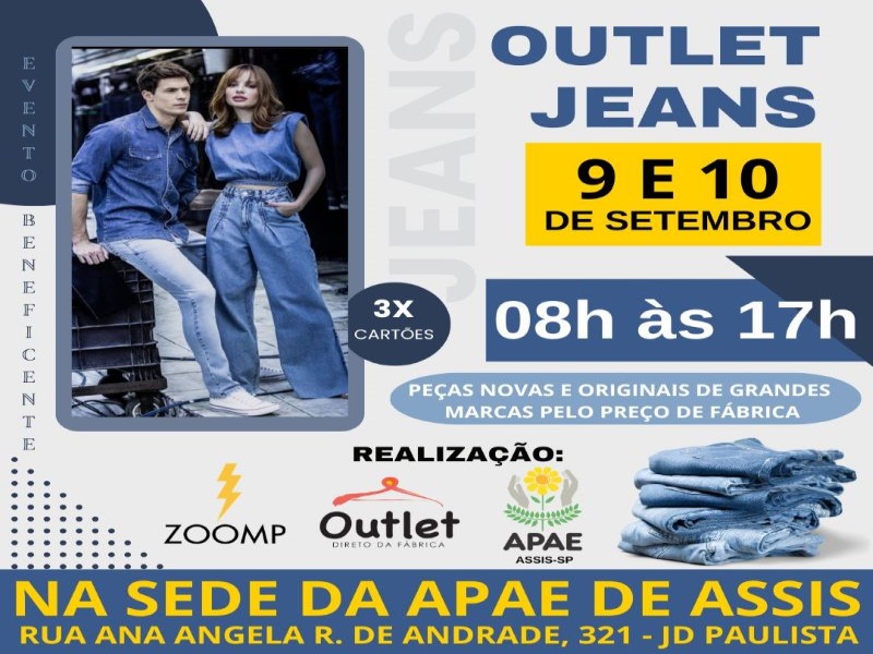 Outlet Jeans Beneficente retorna a Assis em parceria com a APAE