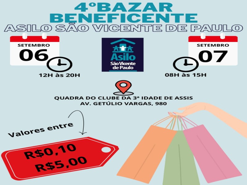 4º Bazar Beneficente do Asilo São Vicente de Paulo acontece neste fim de semana em Assis