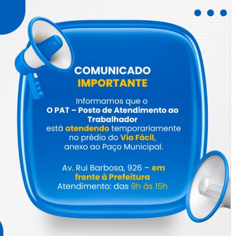 PAT de Assis atende temporariamente no prédio do Via Fácil, anexo ao Paço Municipal