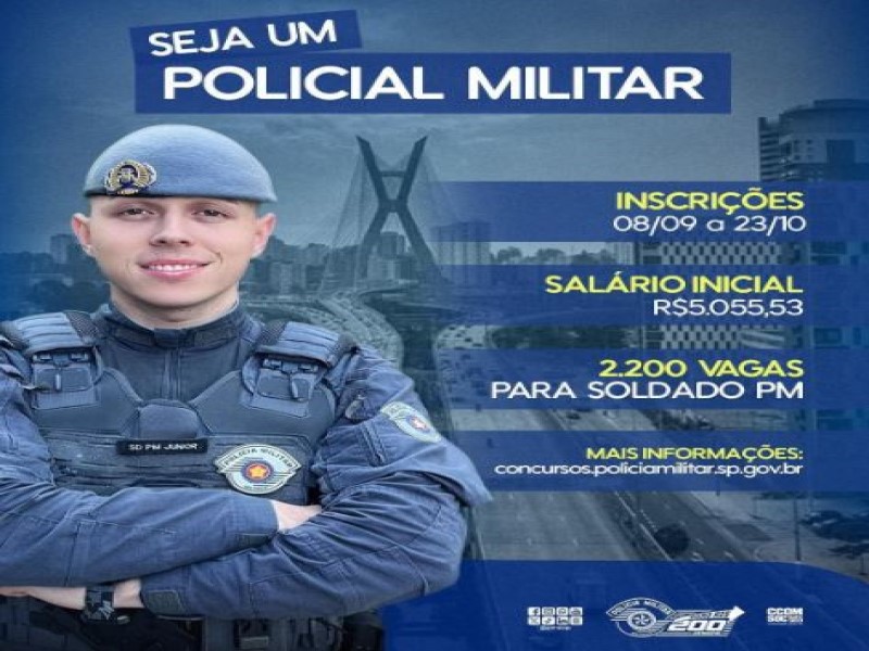 Concurso da Polícia Militar de SP oferece 2.200 vagas; inscrições abertas até 23 de outubro