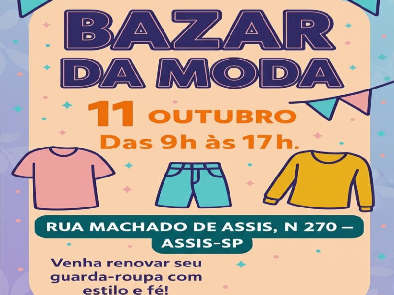 Igreja Graça Plena convida para bazar da moda que fará neste sábado, 11