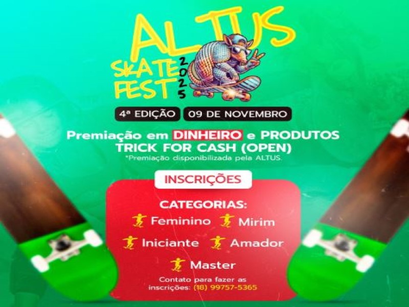 Altus Skate Fest 2025 promete agitar Tarumã com competições e premiações neste domingo, 9