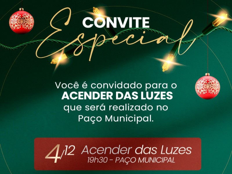 Prefeitura convida comunidade para o Acender das Luzes hoje, 4, no Paço Municipal